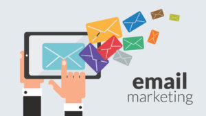 Business tablet computer with email marketing. Vector concept for online advertising
